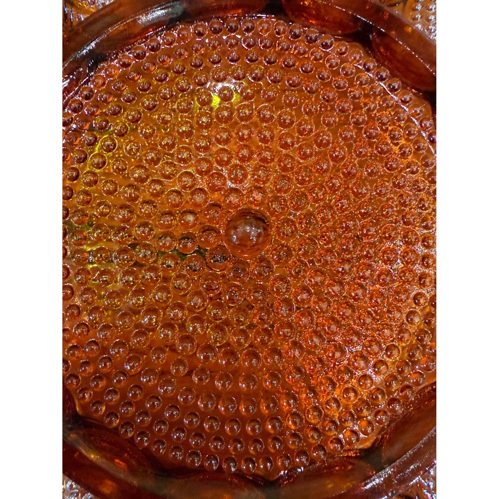 Vintage Indiana Glass amber iridescent carnival glass Hobnail egg plate 11" - Picture 7 of 10